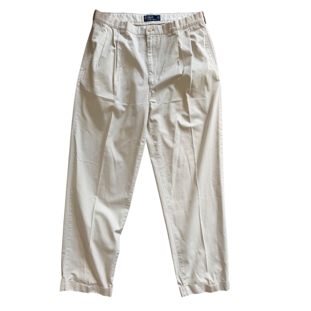 Polo Ralph Lauren Pants Mens 36x32 Khaki Pleated Cuffed EUC
